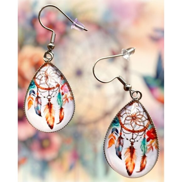 Native American Dreamcatcher Earrings New Teardrop Feathers Reservation … - Picture 9 of 12